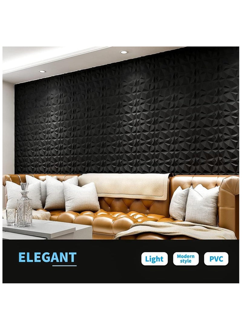 AUTOYSUR لوحات حائط ثلاثية الأبعاد مزخرفة بتصميم ماسي، لوحات حائط ثلاثية الأبعاد، لوحة حائط ثلاثية الأبعاد من البولي فينيل كلوريد ماسية، لوحات حائط ثلاثية الأبعاد منقوشة، لتزيين الحائط الداخلي، 50 * 50 سم أبيض غير لامع (عبوة من 12 قطعة) (أسود) - Image 5