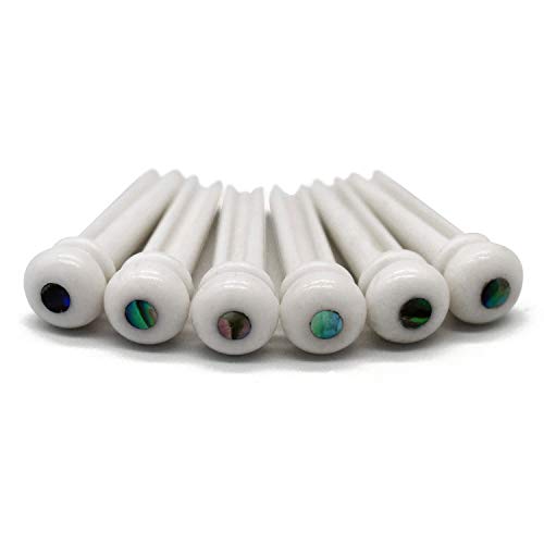 Vencetmat Acoustic Guitar Bridge Pins, Pure Bone, Slotted, Ivory Color, Inlaid Abalone Dot - Image 1