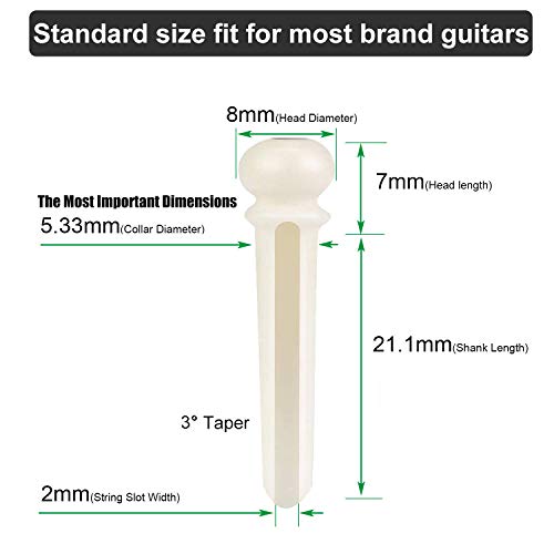 Vencetmat Acoustic Guitar Bridge Pins, Pure Bone, Slotted, Ivory Color, Inlaid Abalone Dot - Image 5