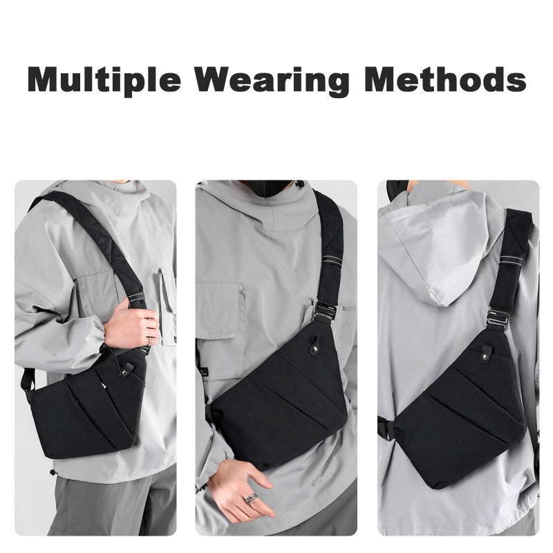 BIRDDIE Anti Theft Travel Bag, One Shoulder Large Capacity Cross-body Bag Chest Fashion Lightweight Sling Bags for Travel Sports (Left Shoulder, Black) - Image 2