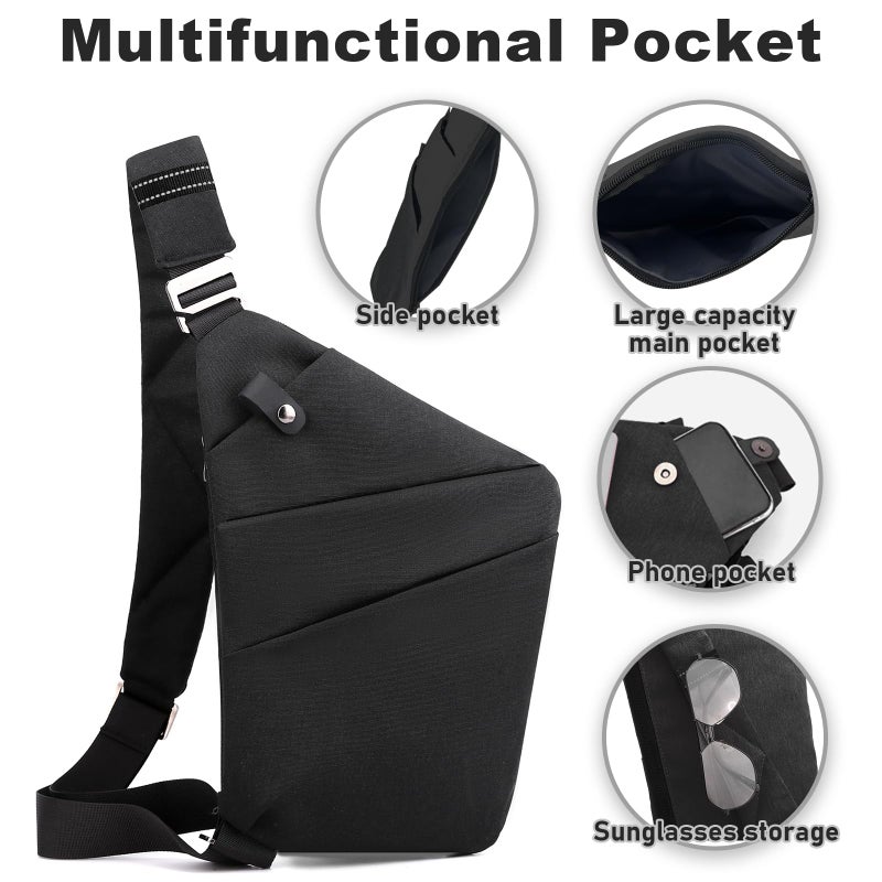 BIRDDIE Anti Theft Travel Bag, One Shoulder Large Capacity Cross-body Bag Chest Fashion Lightweight Sling Bags for Travel Sports (Left Shoulder, Black) - Image 3