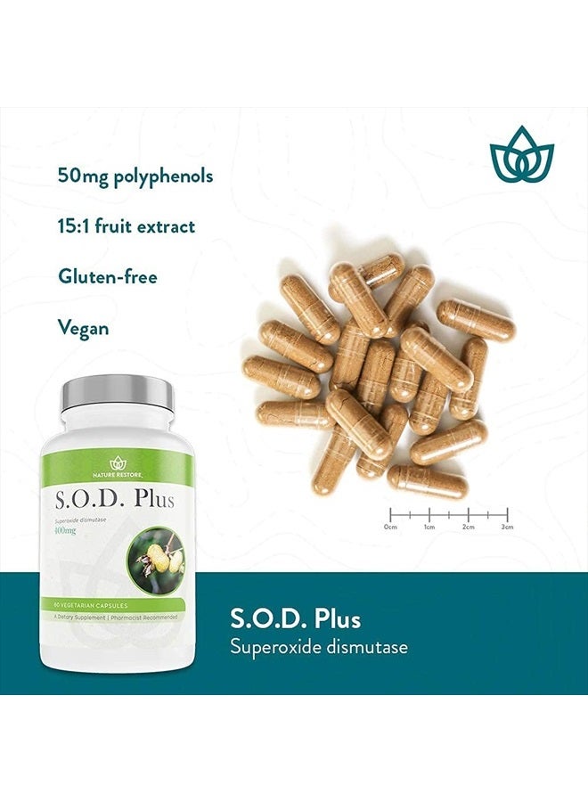 Nature Restore S.O.D. Superoxide Dismutase Supplement, 4,000 IU SOD-Like Activity, Vegan, 60 Capsules, Non-GMO, Gluten Free - Image 4