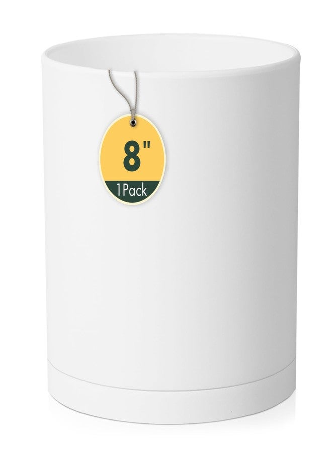 UOUZ 8inch Plastic Planter Pots for Plant Pot, White - Image 1