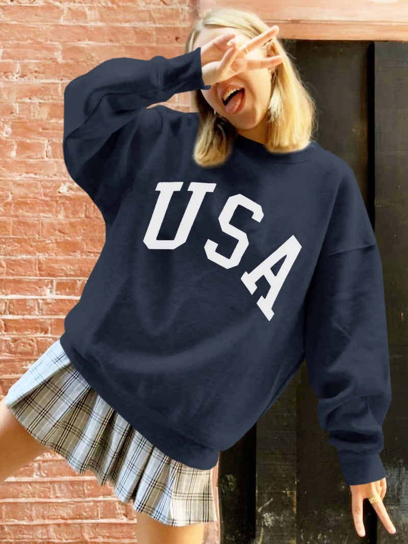 Langwyqu Womens' Oversized Crewneck Long Sleeve Casual Loose Pullover Tops - Image 3