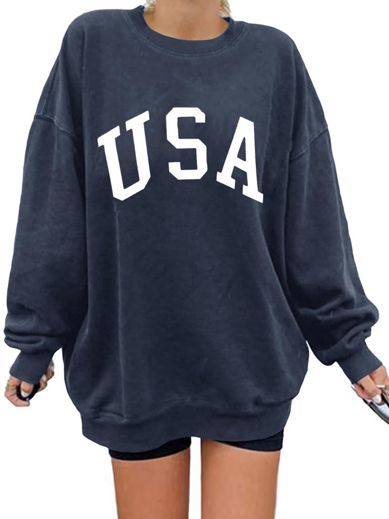 Langwyqu Womens' Oversized Crewneck Long Sleeve Casual Loose Pullover Tops - Image 1