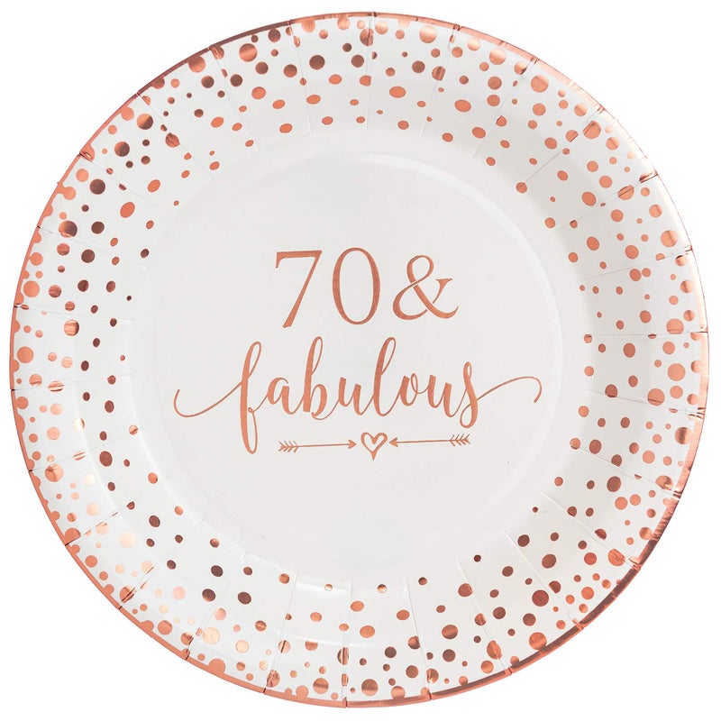 Crisky 70 Fabulous Disposable Plates for Women 70th Birthday Decorations Rose Gold Dessert Buffet Cake Disposable Plates 70th Birthday Party Table Supples 50 Count 9 inches