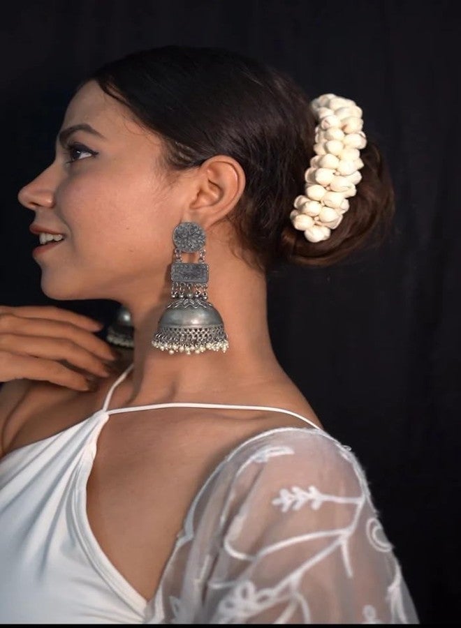 Shivarth Stylish Oxidised Silver Big Ethnic Afghani Jhumkas Earring lightweight with Pearl Beads Traditional Black Long Jhumki for Causal & Party Use Jhumka Earing for Women & Girls - Image 4