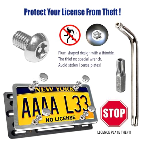 Aootf Front License Plate Bracket- Universal Front Bumper Plate Mounting Kit, Car Tag Holder Adapter& Stainless Steel Plate Cover, Anti-Theft Lock Screws, Caps, Nuts, for US Vehicle Trailer Truck - Image 2