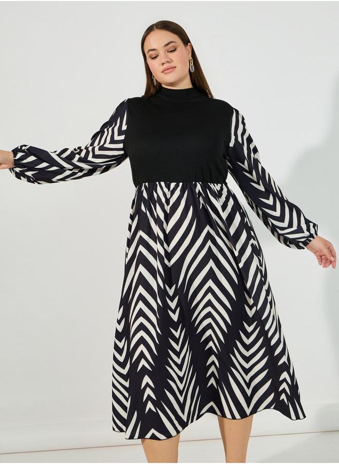 Styli - Plus Size Abstract Print A-Line Midi Dress - Image 1