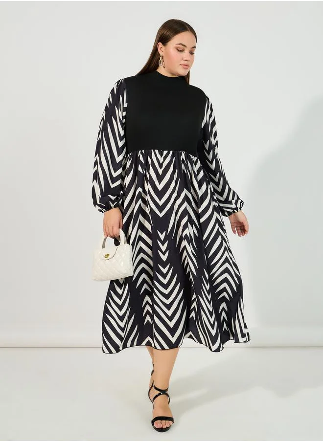 Styli Plus Size Abstract Print A-Line Midi Dress