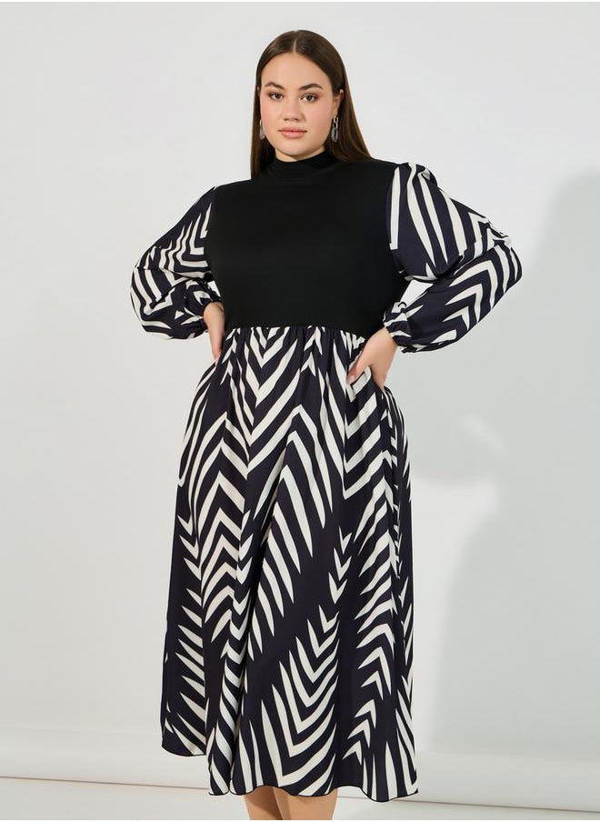 Styli - Plus Size Abstract Print A-Line Midi Dress - Image 1