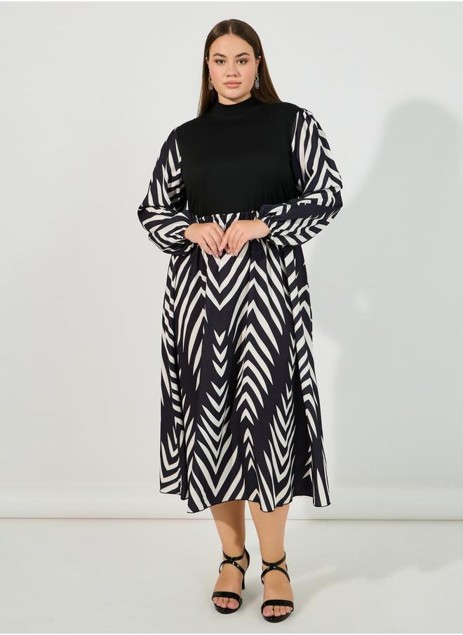 Styli - Plus Size Abstract Print A-Line Midi Dress - Image 1