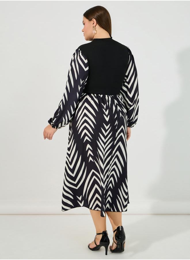 Styli - Plus Size Abstract Print A-Line Midi Dress - Image 1
