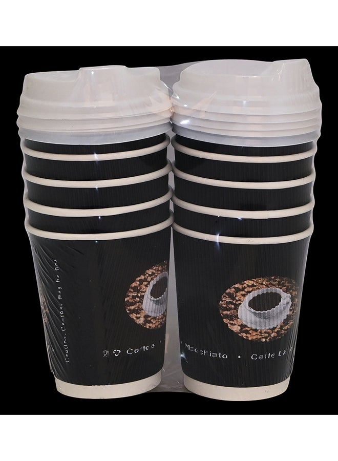 Khaleej Pack أكواب قهوة معزولة قابلة للتصرف 8 أونصات 10 قطع مع أغطية - أكواب قابلة للتصرف صديقة للبيئة - أكواب ورقية مضلعة للمشروبات الساخنة - أكواب قهوة للشرب - كوب شاي - Image 2