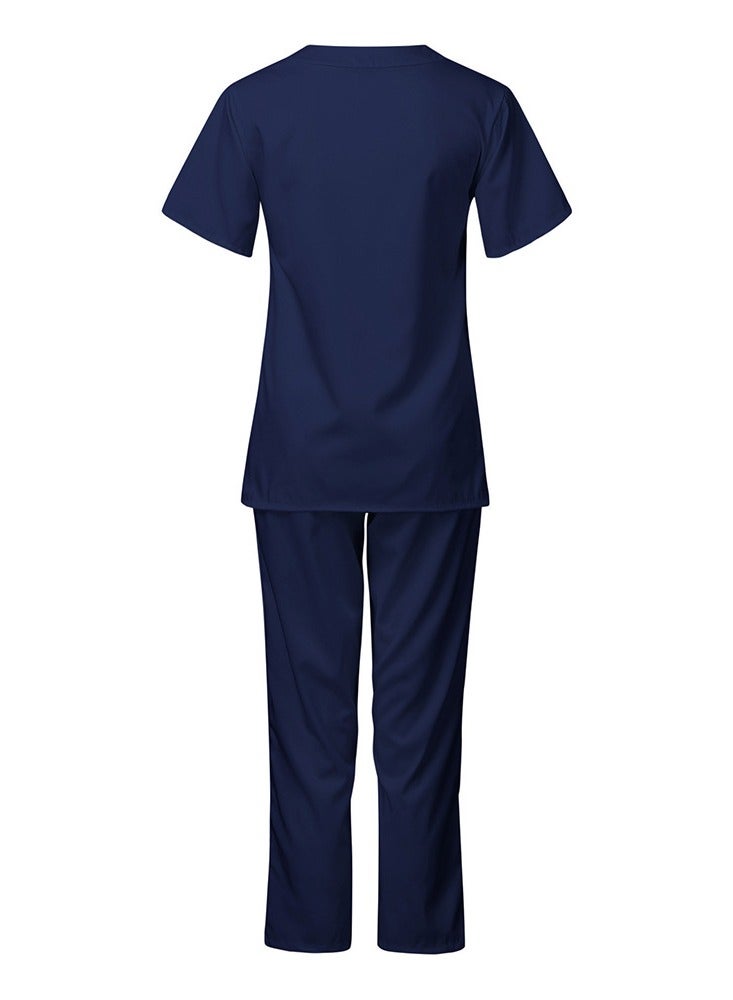 Loquat Medical Uniform Scrubs Set Fast Dry V-Neck Top and Loose Pants Suit Navy Blue - Image 2