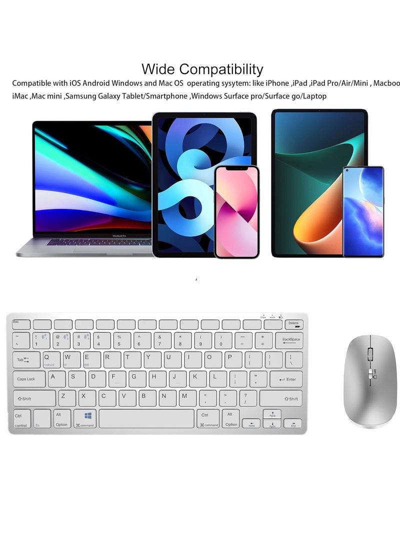 General - Dual-Mode(Bluetooth+2.4G) Bluetooth Keyboard and Mouse for iPad Mac, Rechargeable Multi-Device Wireless Keyboard Mouse Combo for MacOS iOS/Windows Laptop Surface/Android Tablet Phones(Silver) - Image 1