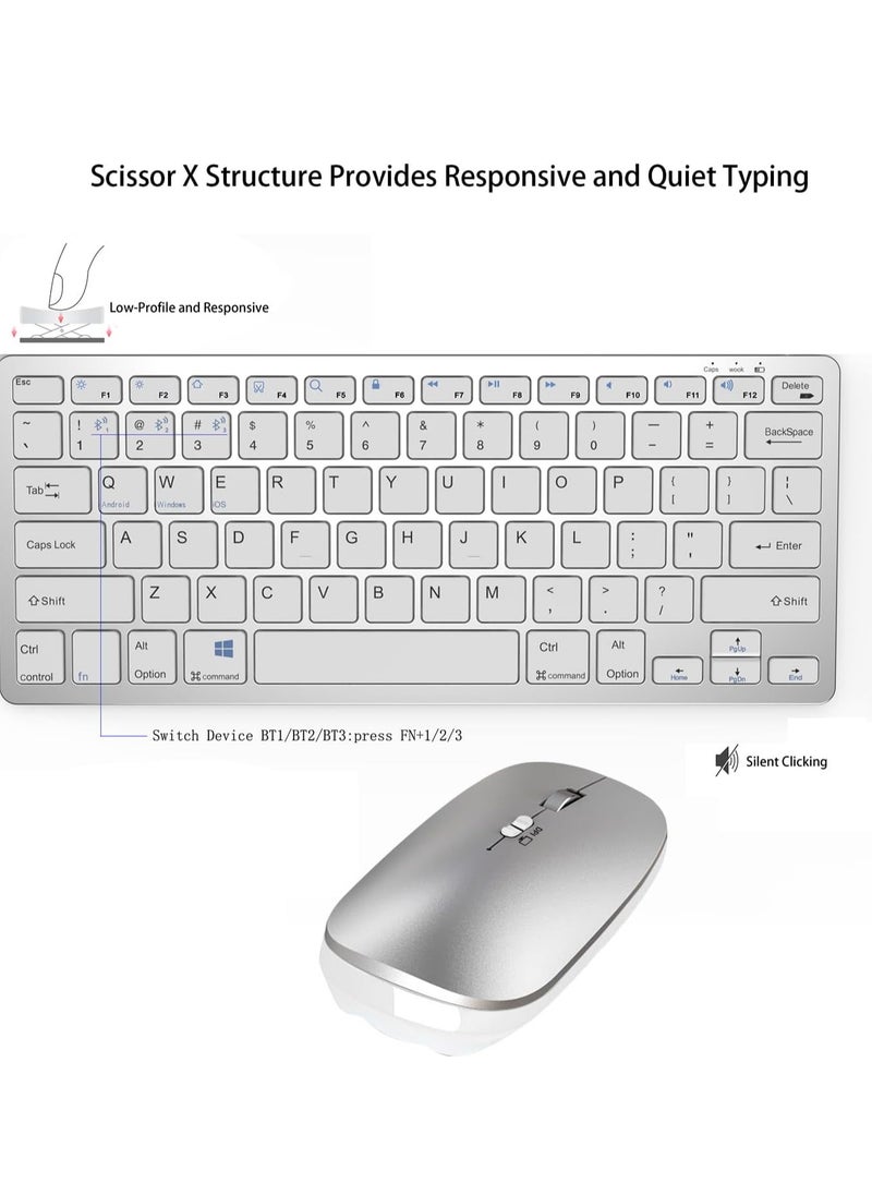 General - Dual-Mode(Bluetooth+2.4G) Bluetooth Keyboard and Mouse for iPad Mac, Rechargeable Multi-Device Wireless Keyboard Mouse Combo for MacOS iOS/Windows Laptop Surface/Android Tablet Phones(Silver) - Image 1