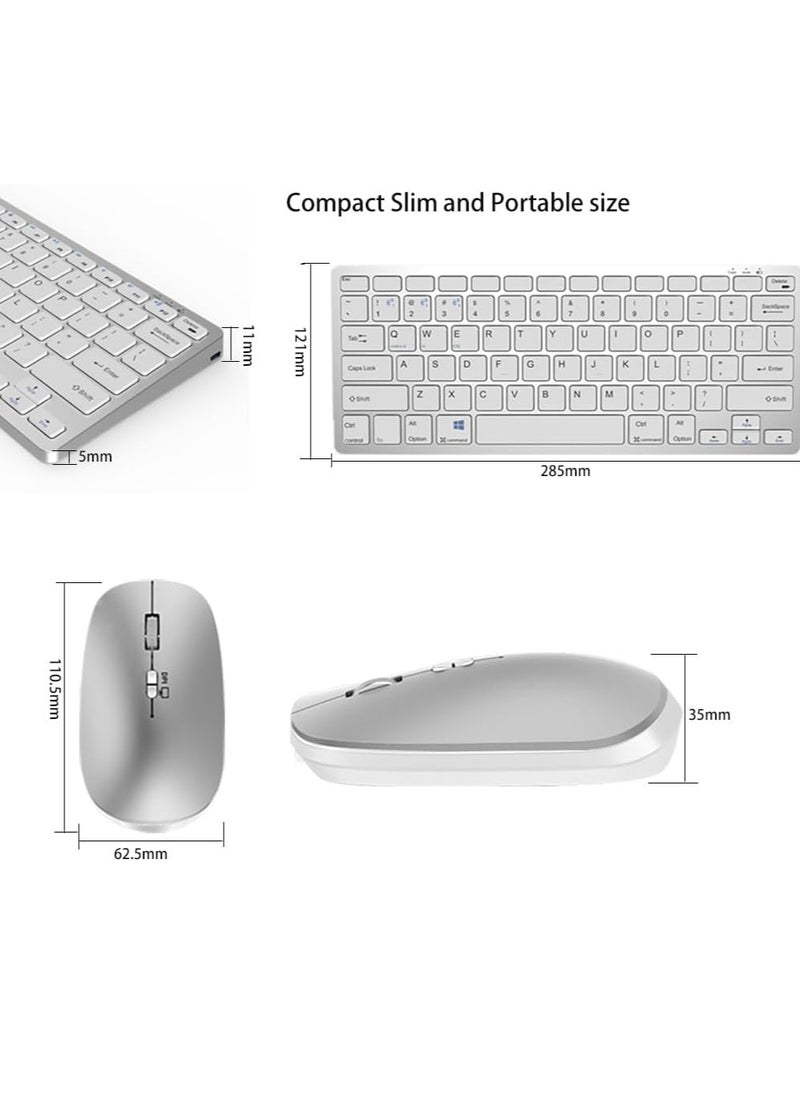 General - Dual-Mode(Bluetooth+2.4G) Bluetooth Keyboard and Mouse for iPad Mac, Rechargeable Multi-Device Wireless Keyboard Mouse Combo for MacOS iOS/Windows Laptop Surface/Android Tablet Phones(Silver) - Image 1