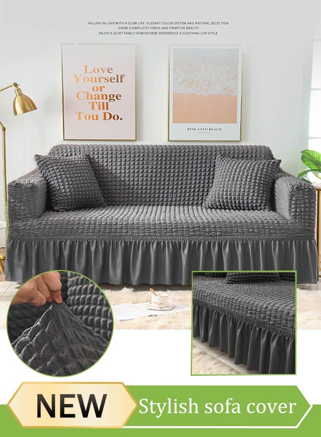 غطاء أريكة، غطاء أريكة قابل للتمدد الفائق متين بتغطية كاملة مجموعة غطاء أريكة جاكار مرن مقاوم بتفاصيل رائعة داكن (2 مقعد رمادي داكن) - Image 1