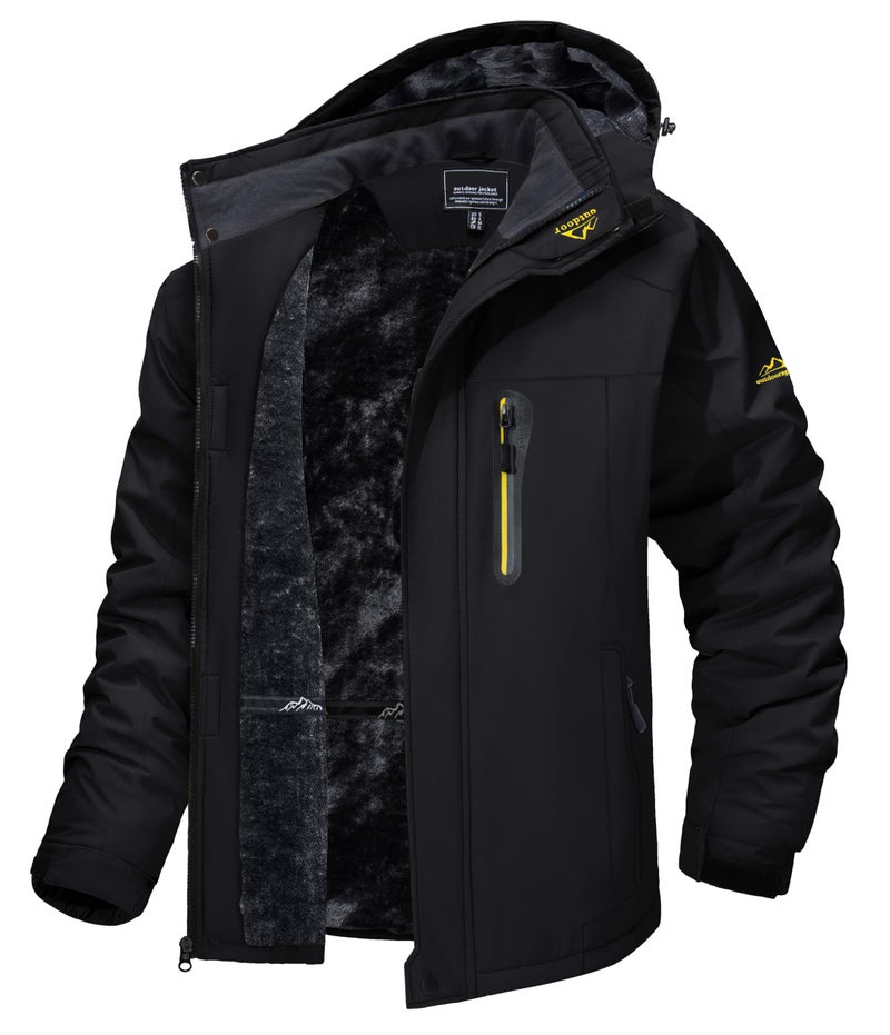 TACVASEN Men's Winter Ski Jacket Waterproof Snow Coats Snowboard Fleece Lining Jacket Warm Parka with Hooded Black S