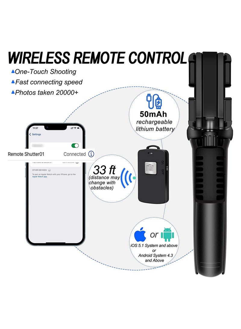 Selfie Stick, 40 inch Extendable Selfie Stick Tripod,Phone Tripod with Wireless Remote Shutter Compatible with iPhone 12 11 pro Xs Max Xr X 8Plus 7, Android - Image 4