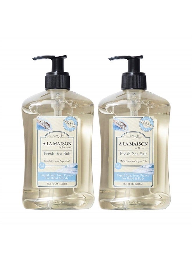 A La Maison Fresh Sea Salt Liquid Hand Soap - Triple French Milled Natural Moisturizing Soap (2 Pack, 16.9 oz Bottle) - Image 1