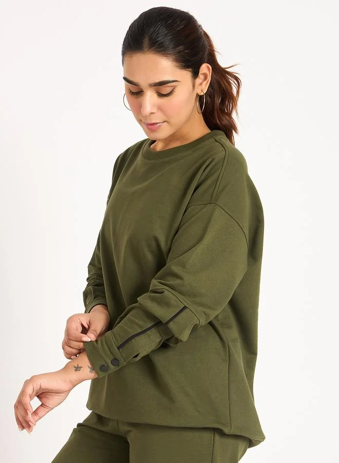 Femmella Olive Piping Detail Terry Sweatshirt