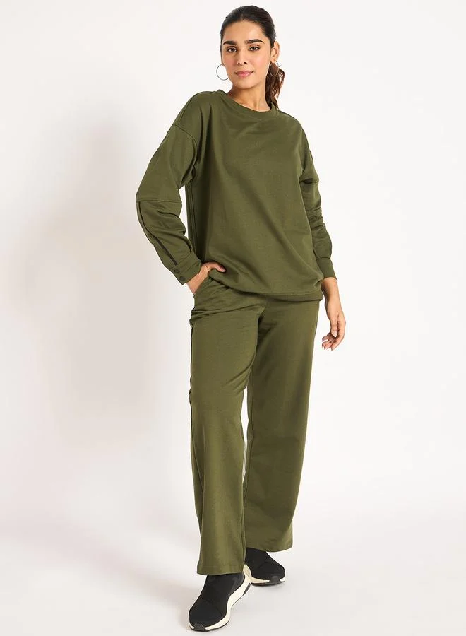 Femmella  Olive Piping Detail Terry Sweatshirt for Women | Best Price UAE