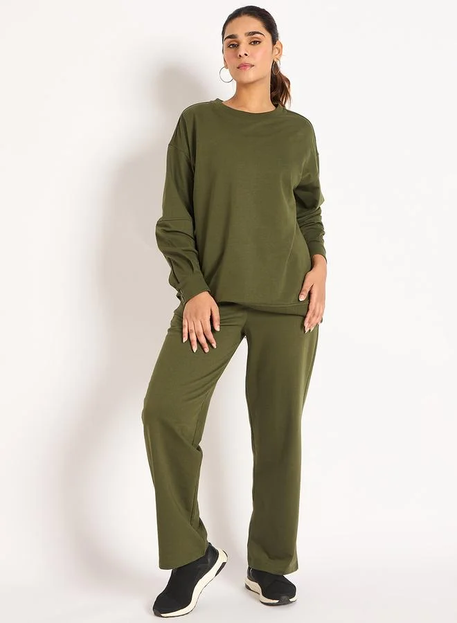 Femmella  Olive Piping Detail Terry Sweatshirt for Women | Best Price UAE