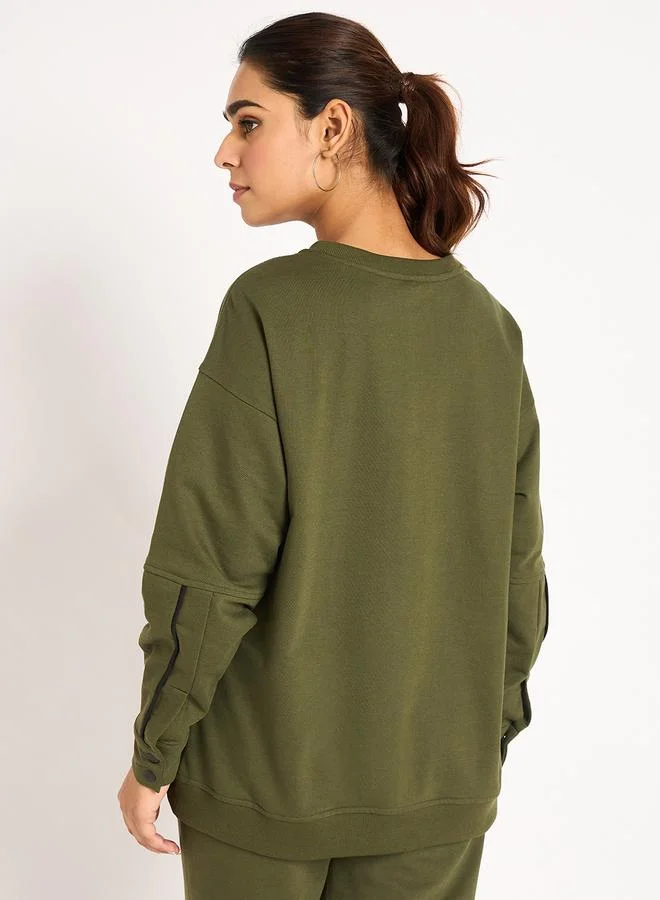 Femmella  Olive Piping Detail Terry Sweatshirt for Women | Best Price UAE
