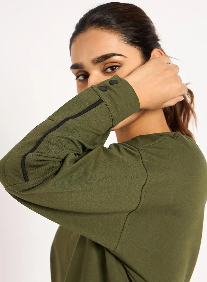 Femmella  Olive Piping Detail Terry Sweatshirt for Women | Best Price UAE