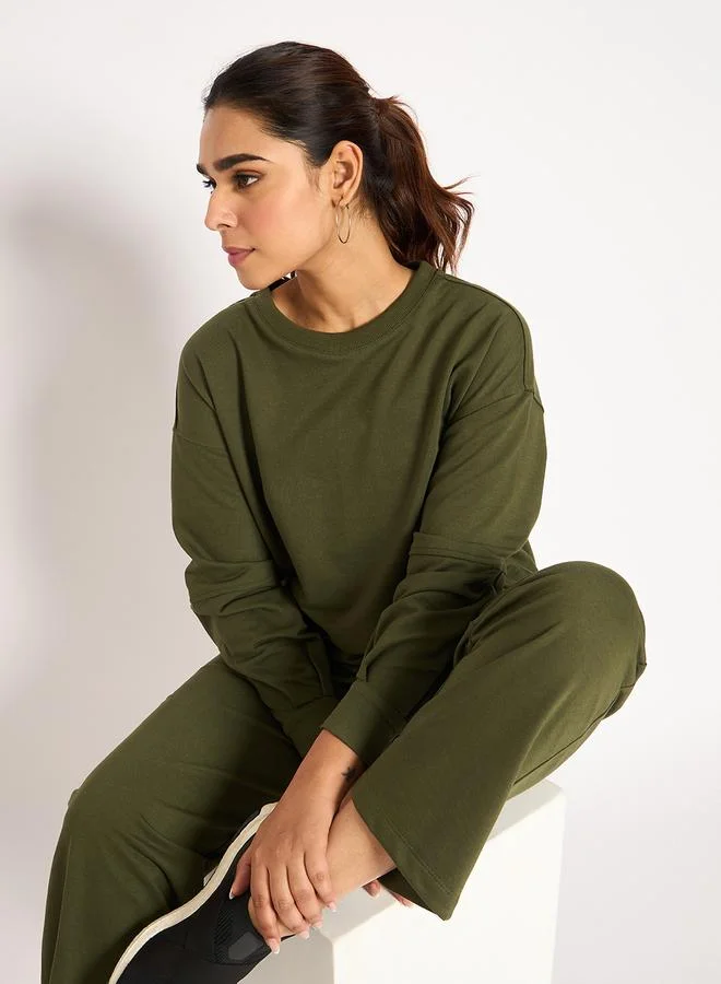 Femmella  Olive Piping Detail Terry Sweatshirt for Women | Best Price UAE