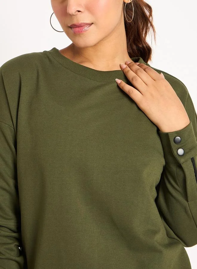 Femmella  Olive Piping Detail Terry Sweatshirt for Women | Best Price UAE