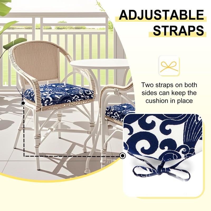 downluxe Outdoor Chair Cushions Set of 4 for Patio Furniture, Water-Resistant Patio Chair Cushions with Ties, High Density Foam Outdoor Seat Cushion, 17" X 16" X 2", Blue Carp - Image 5
