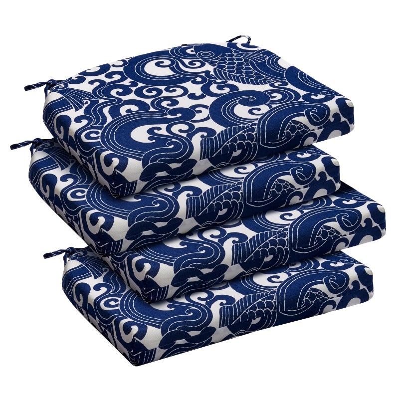 downluxe Outdoor Chair Cushions Set of 4 for Patio Furniture, Water-Resistant Patio Chair Cushions with Ties, High Density Foam Outdoor Seat Cushion, 17" X 16" X 2", Blue Carp - Image 1