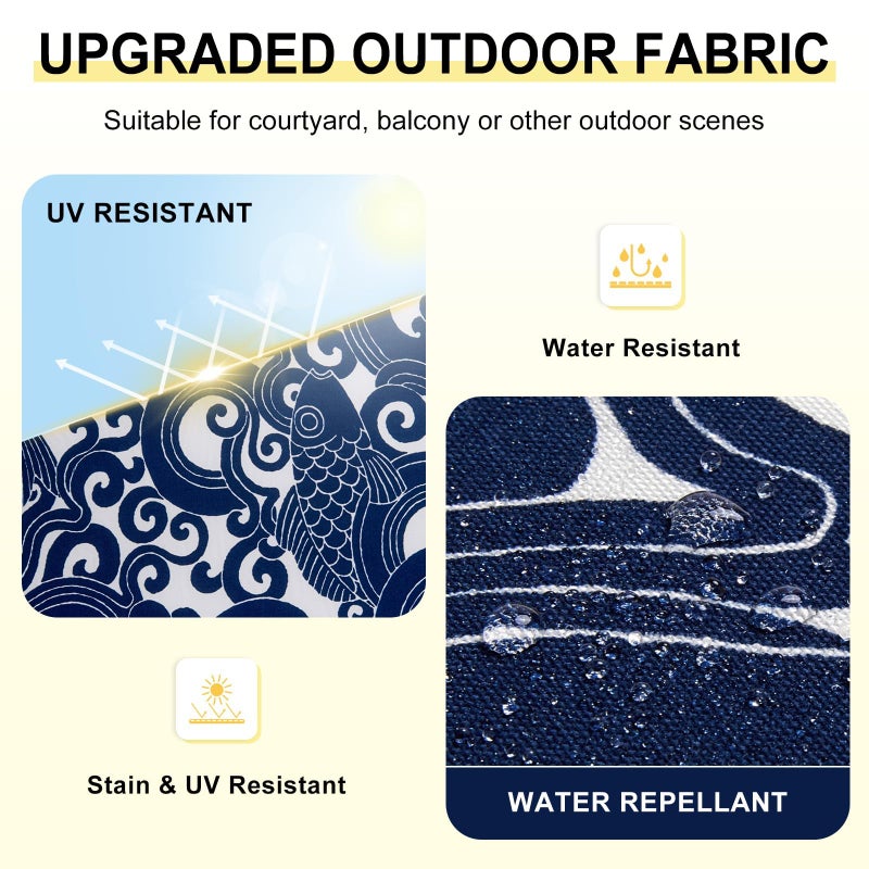 downluxe Outdoor Chair Cushions Set of 4 for Patio Furniture, Water-Resistant Patio Chair Cushions with Ties, High Density Foam Outdoor Seat Cushion, 17" X 16" X 2", Blue Carp - Image 3