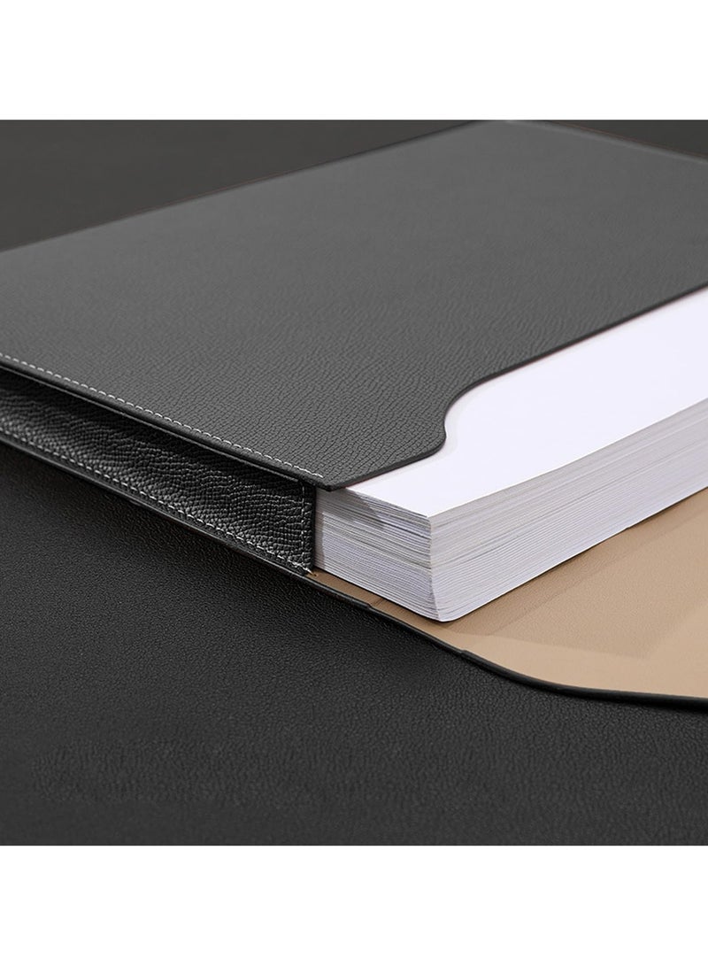 NIIMBOT 1 Pieces PU Leather A4 File Folder, Document Portfolio Holder Waterproof Portfolio Envelope Folder for A4 Letter Size Magnetic Closure Leather Envelope for School, Home and Office Stationery Black - Image 5