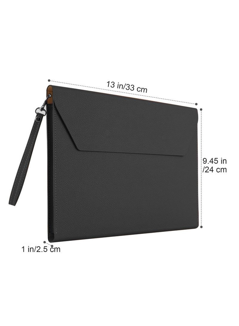 NIIMBOT 1 Pieces PU Leather A4 File Folder, Document Portfolio Holder Waterproof Portfolio Envelope Folder for A4 Letter Size Magnetic Closure Leather Envelope for School, Home and Office Stationery Black - Image 2