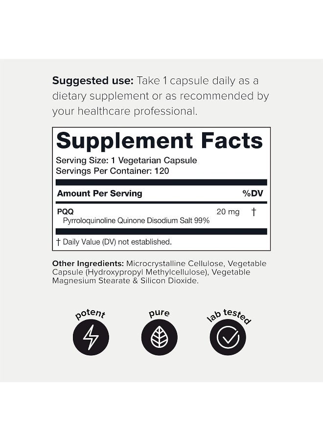 Toniiq Ultra High Purity Pqq Capsules - 99%+ Highly Purified And Bioavailable - 120 Capsules - 20Mg Concentrated Formula - Pyrroloquinoline Quinone Supplement - Image 2