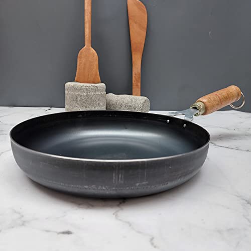 Zishta Pre-Seasoned Cast Iron Frying Pan - 24cm Dia, 1.5L Capacity - Induction & Gas Compatible Fry Pan Kadai with Wooden Handle - Heavy Base for Cooking - Ideal Cast Iron Pan for Frying & Searing - Image 2