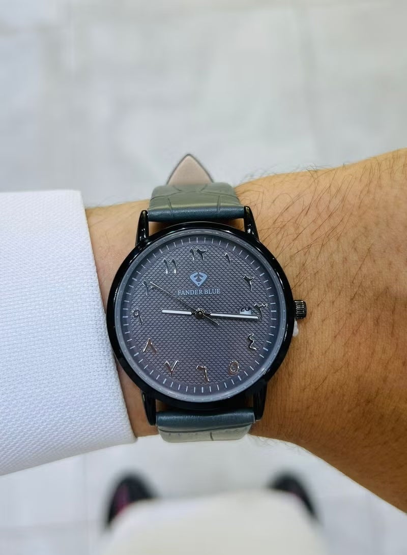 Leather strap watch featuring classic Arabic numerals that is light on the wrist