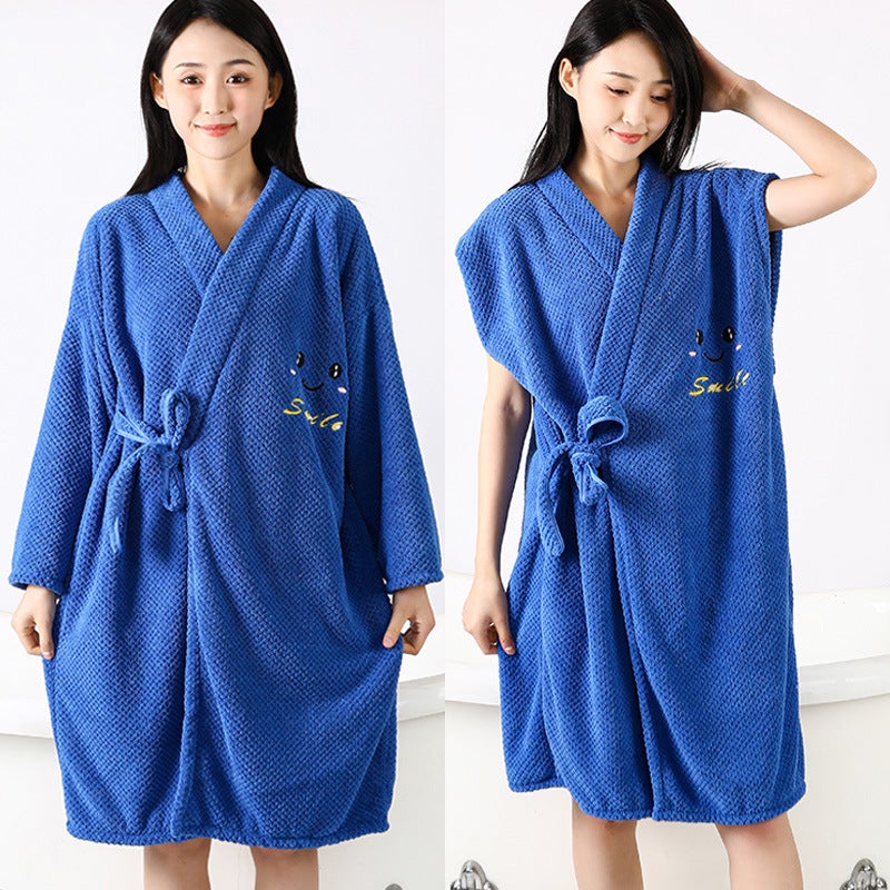 Bath towel wearable bathrobe bath skirt thickened absorbent women''s nightgown pineapple Plaid lace-up long sleeve autumn and winter bathrobe - Image 5