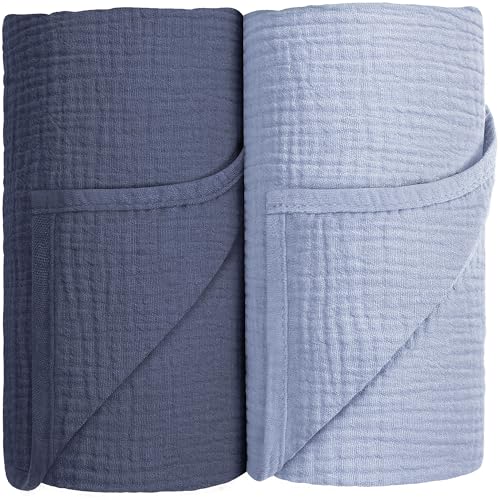 Susurration Muslin Swaddle Blanket Baby,100% Cotton Baby Receiving Blanket Soft Thin Swaddle Blanket for Unisex Newborn 40x40in 2Pack (Navy Blue) - Image 1