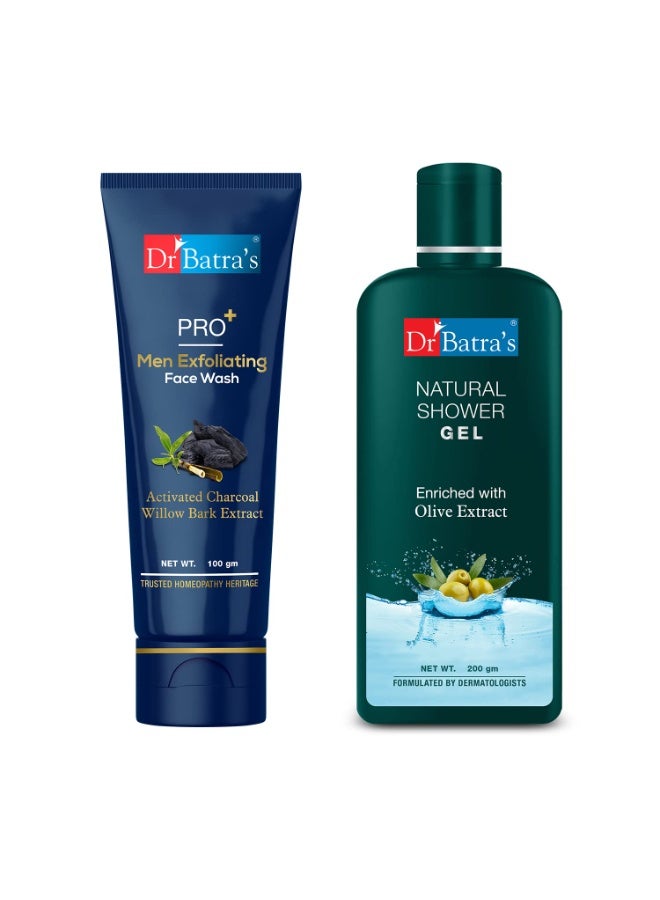 Dr Batra's PRO+Men Exfoliating Face Wash 100 gm & Dr Batra's Natural Shower Gel 200 ml Combo Pack - Image 1