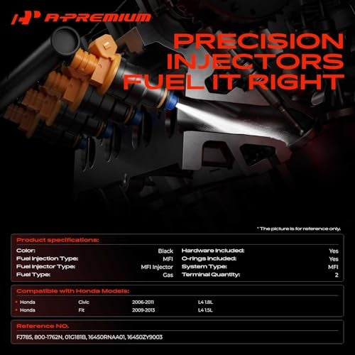 A-Premium APremium Fuel Injectors Compatible with Honda Civic 20062011 18L Fit 20092013 15L Replace 16450RNAA01 4PC Set - Image 3