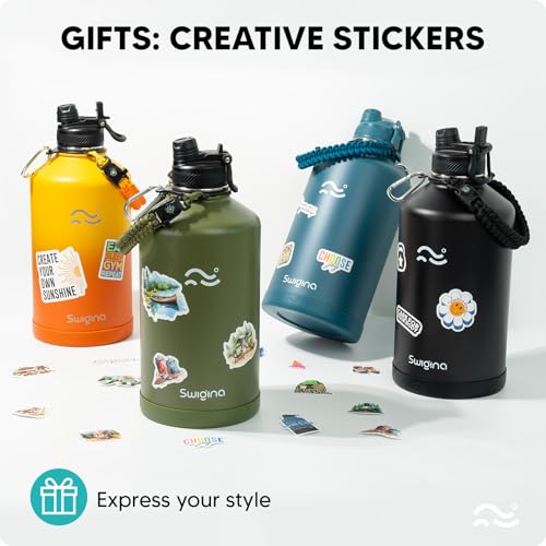 Swigina [2-IN-1 LID] Gallon Insulated Water Bottle with Silicone Boot (48hrs Cold/24hrs Hot) - DIY Stickers, Leakproof, BPA Free, 128 oz - Image 5