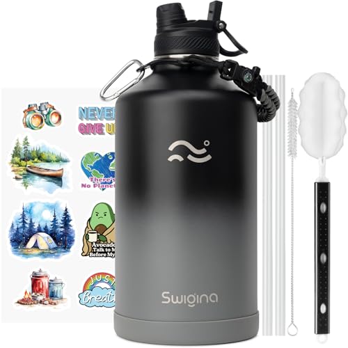 Swigina [2-IN-1 LID] Gallon Insulated Water Bottle with Silicone Boot (48hrs Cold/24hrs Hot) - DIY Stickers, Leakproof, BPA Free, 128 oz - Image 1