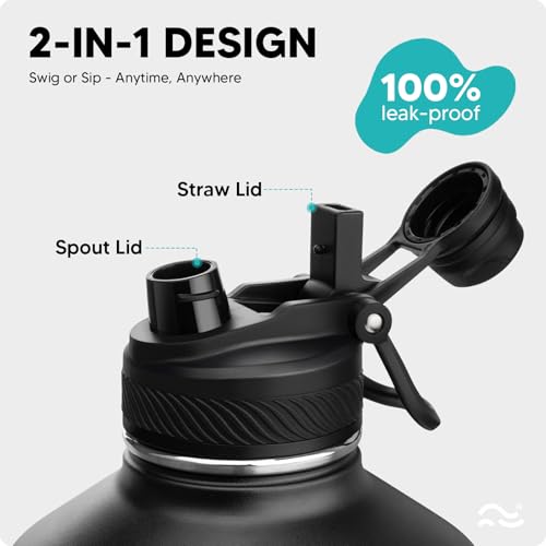 Swigina [2-IN-1 LID] Gallon Insulated Water Bottle with Silicone Boot (48hrs Cold/24hrs Hot) - DIY Stickers, Leakproof, BPA Free, 128 oz - Image 2