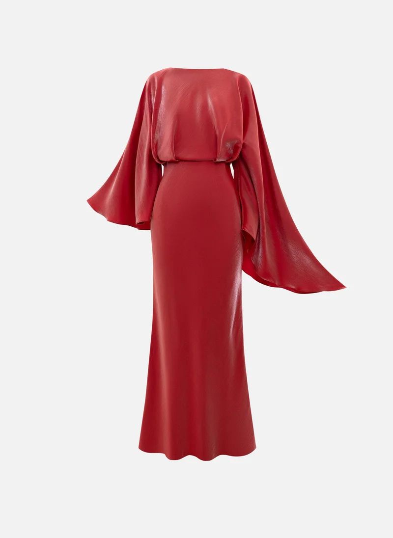Lichi Satin maxi dress with puff sleeves