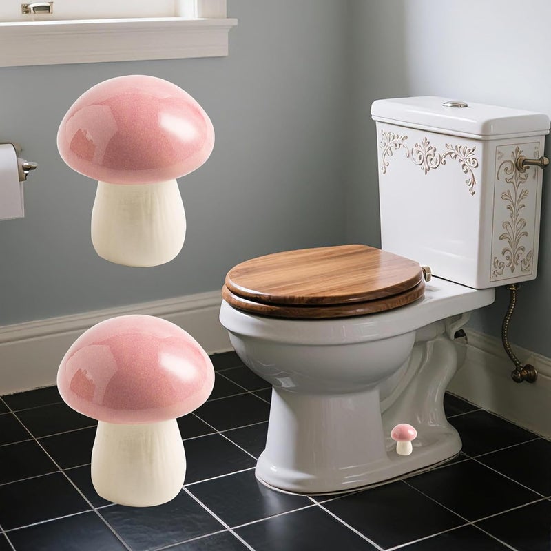 BEUNAIZER Ceramic Toilet Bolt Covers Decorative, Toilet Screw Cover Caps, Toilet Caps for Bottom of Toilet, Cute Mushroom Toilet Bolt Caps, Set of 2 Toilet Bowl Bolt Covers Floor, Bathroom Decor (Pink) - Image 1